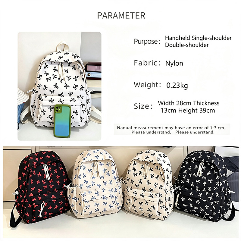 Cute Bow Print Backpack Nylon  - đánh giá và giá School Backpack Teen